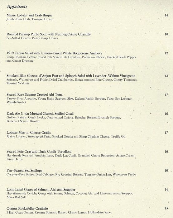 Menu at The Remington Restaurant, Houston