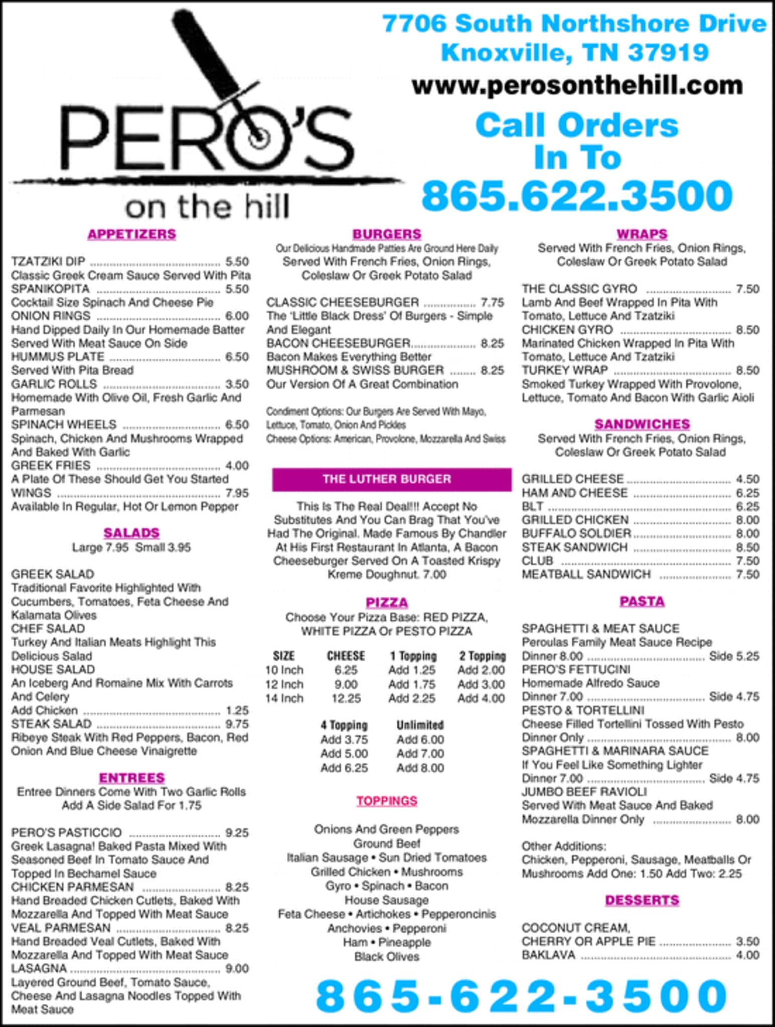 Menu at Pero’s of Rocky Hill pizzeria, Knoxville, S Northshore Dr