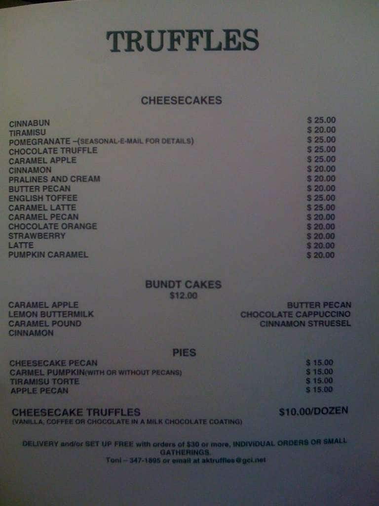 Truffles Menu, Menu for Truffles, Fairbanks, Fairbanks Urbanspoon/Zomato
