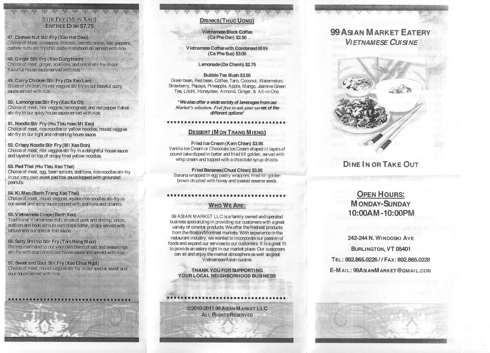 99 Asian market Menu, Menu for 99 Asian market, Burlington, Burlington