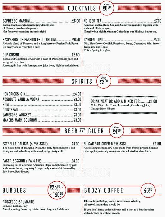 Teacup menu