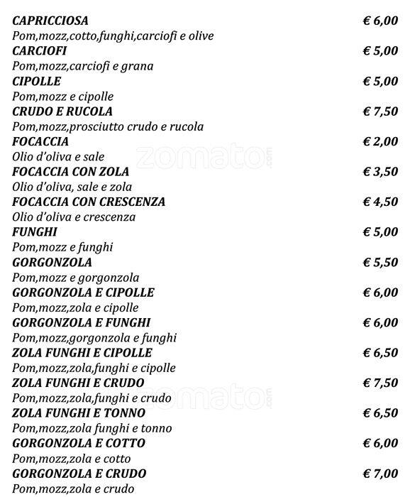 Menu di Ben Ti Voglio 