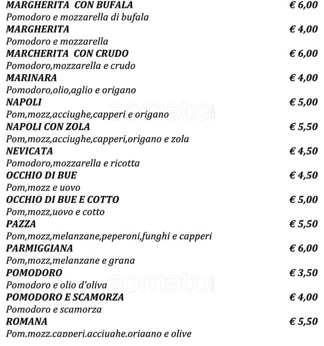 Menu di Ben Ti Voglio 