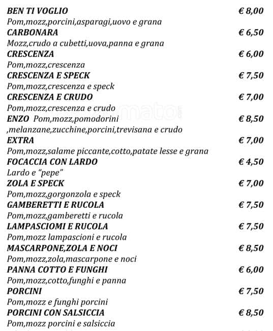 Menu di Ben Ti Voglio 