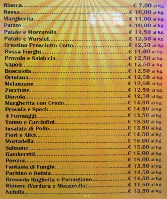 Menu di Pizza 101 Roma 
