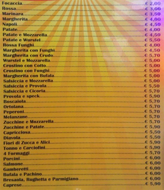 Menu di Pizza 101 Roma 