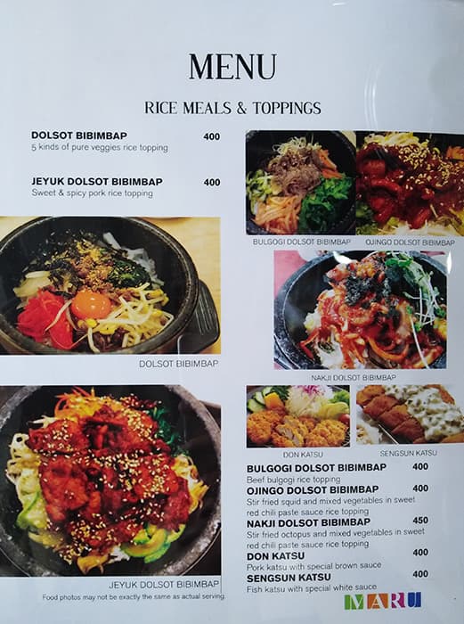 Menu at Maru Korean Restaurant Malate, Manila