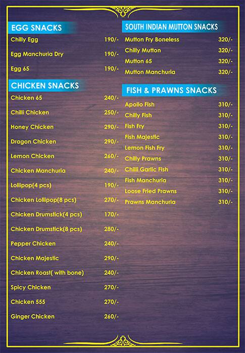 Menu at Spice, Hyderabad