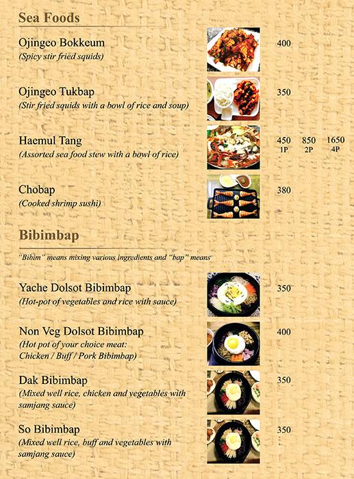 Menu at Busan Korean Restaurant, New Delhi, Majnu Ka Tilla 110054