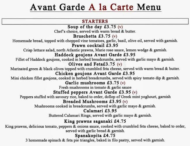 Avant Garde Menu, Menu for Avant Garde, Merchant City, Glasgow Zomato UK