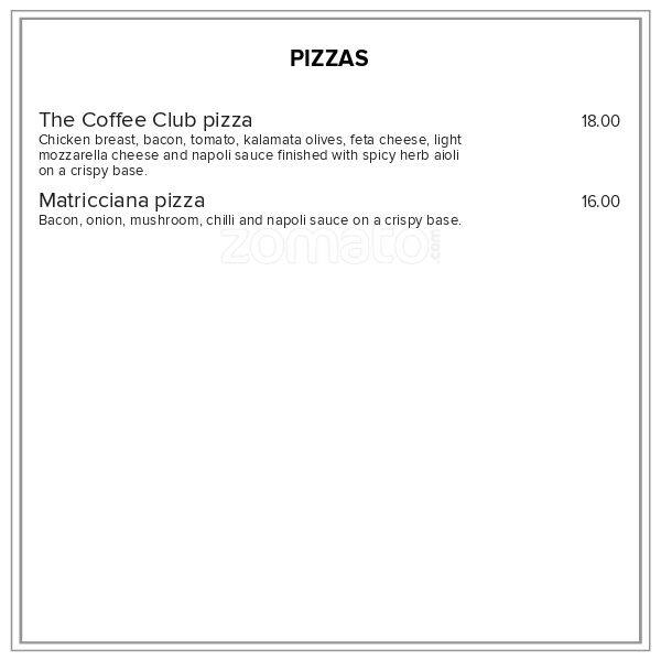 Menu at The Coffee Club, Tauranga, 10 Girven Road