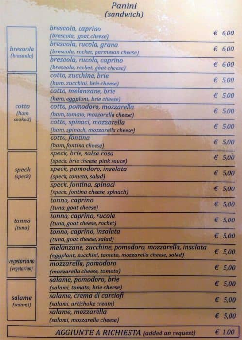 Menu di Lo Spuntino 