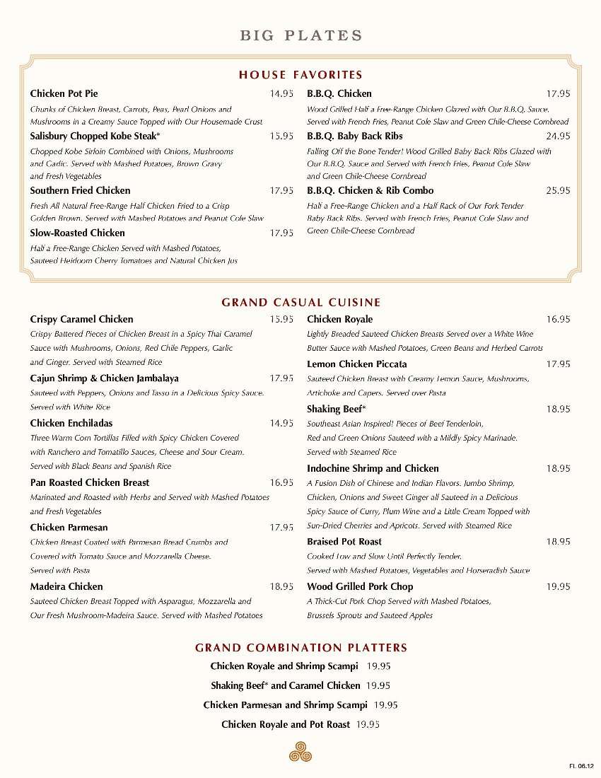 Menu at Grand Lux Cafe, Aventura