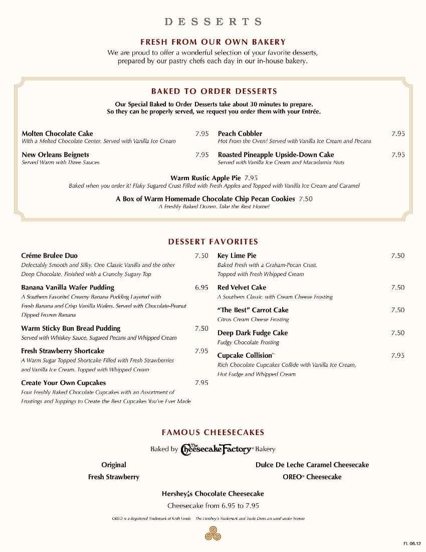 Menu at Grand Lux Cafe, Aventura