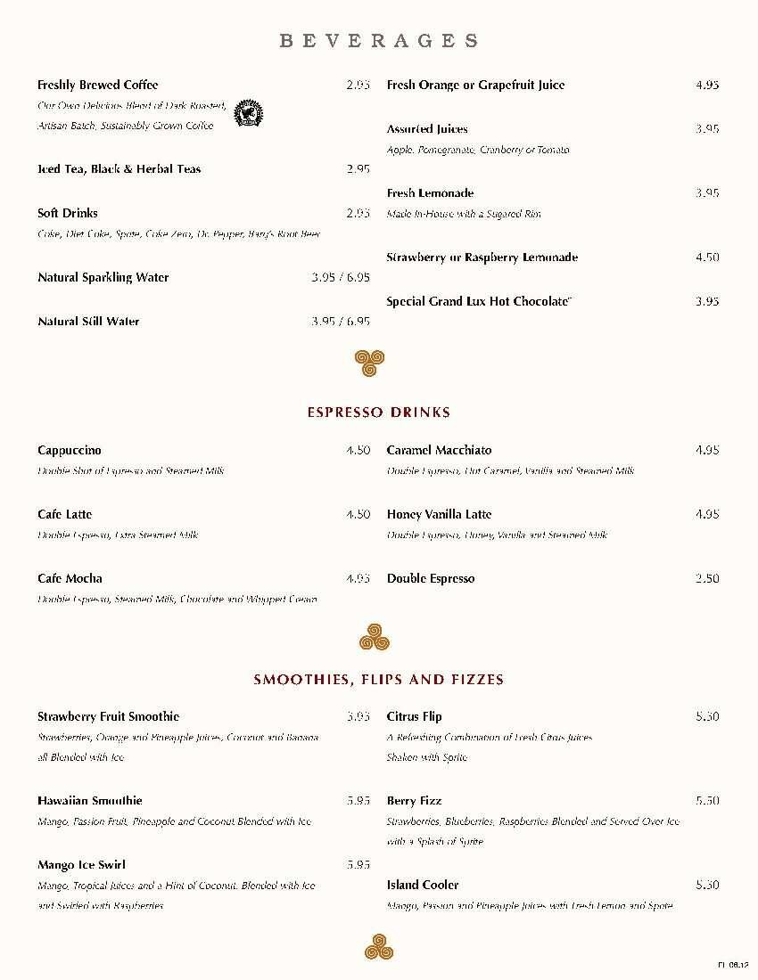 Menu at Grand Lux Cafe, Aventura