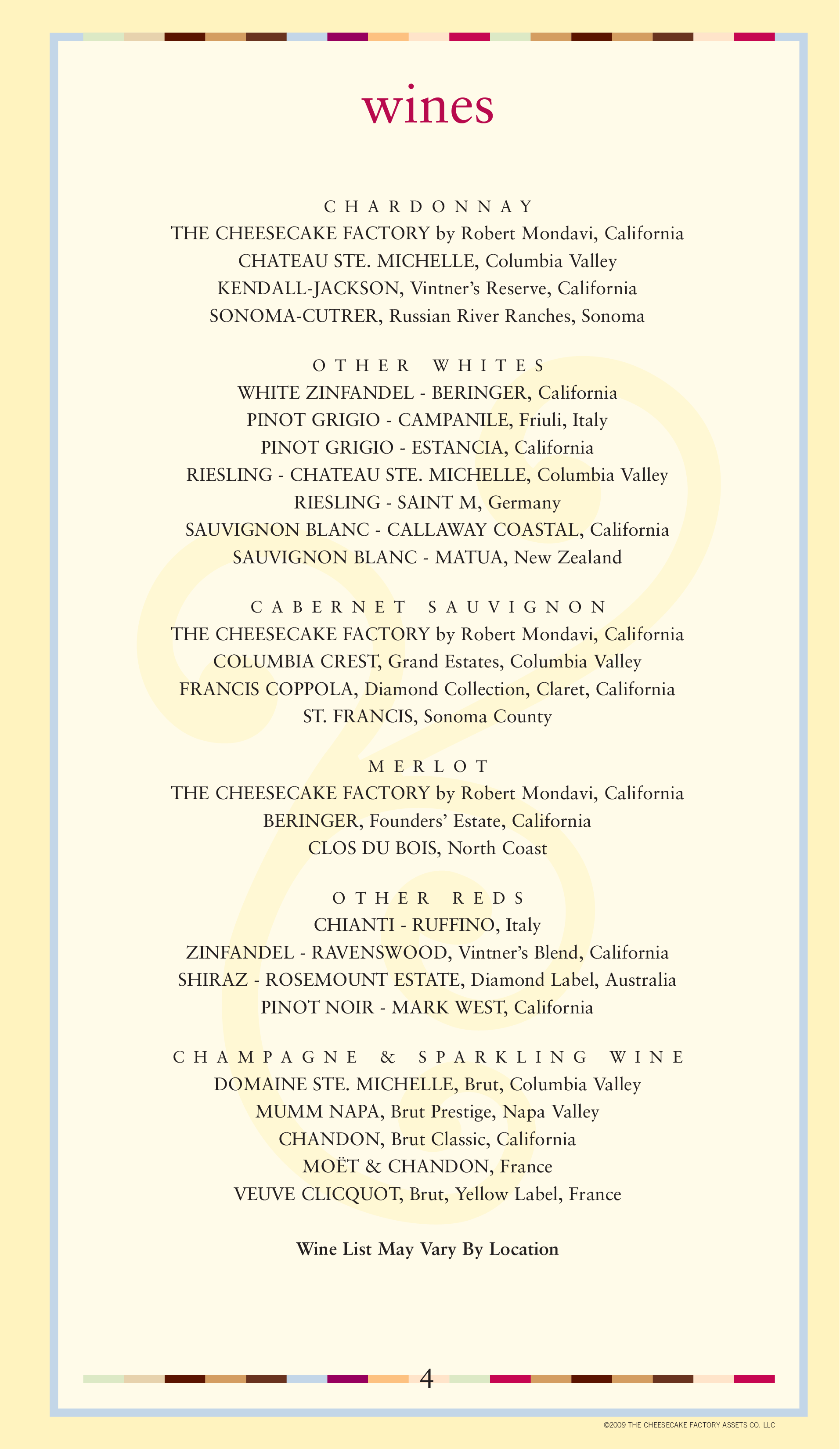 Menu at The Cheesecake Factory desserts, Edina, Southdale Center