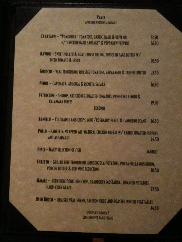 Menu at Il Poggio restaurant, Snowmass Village