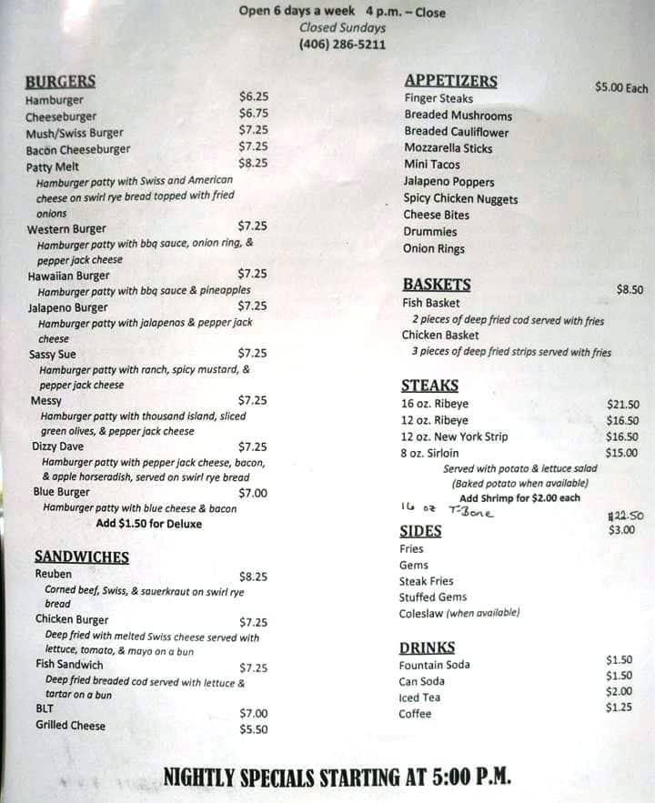 Menu at Antelope Bar and Grill, Antelope