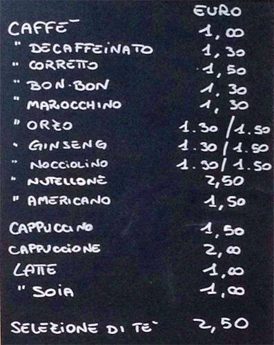 Menu di Caffettiamo 