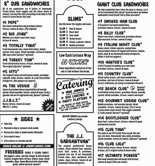 Jimmy John's Menu, Menu for Jimmy John's, Watertown, Boston ...