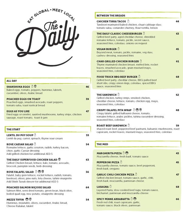 Menu of The Daily Rove Dubai Marina Dubai Marina Dubai