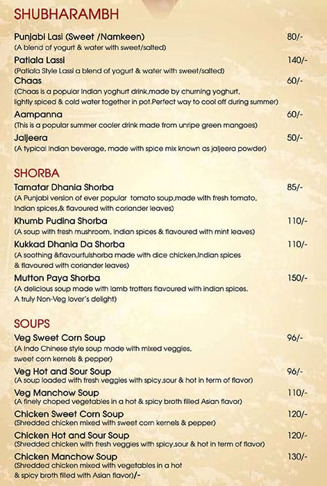 Menu of Kake Da Minar, Chandrasekharpur, Bhubaneshwar