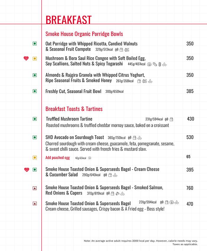 Menu of Smoke House Deli, Lavelle Road, Bangalore