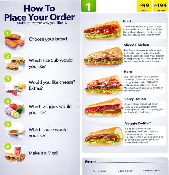 subway menu prices