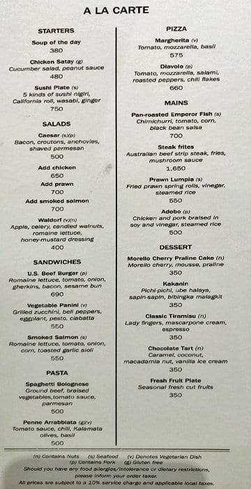 Spectrum Fairmont Hotel Menu Zomato Philippines