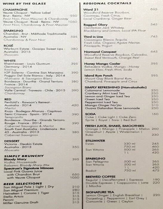 Spectrum Fairmont Hotel Menu Zomato Philippines