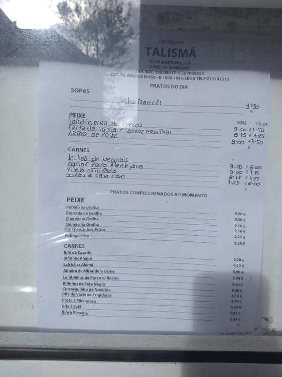 Talisma Program Menu Menu at Talismã restaurant, Lisbon