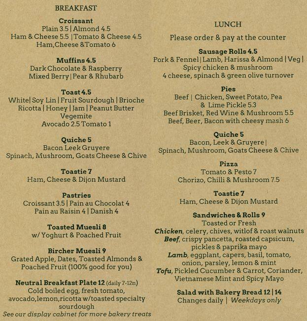 Bourke Street Bakery Menu, Menu for Bourke Street Bakery, North Sydney