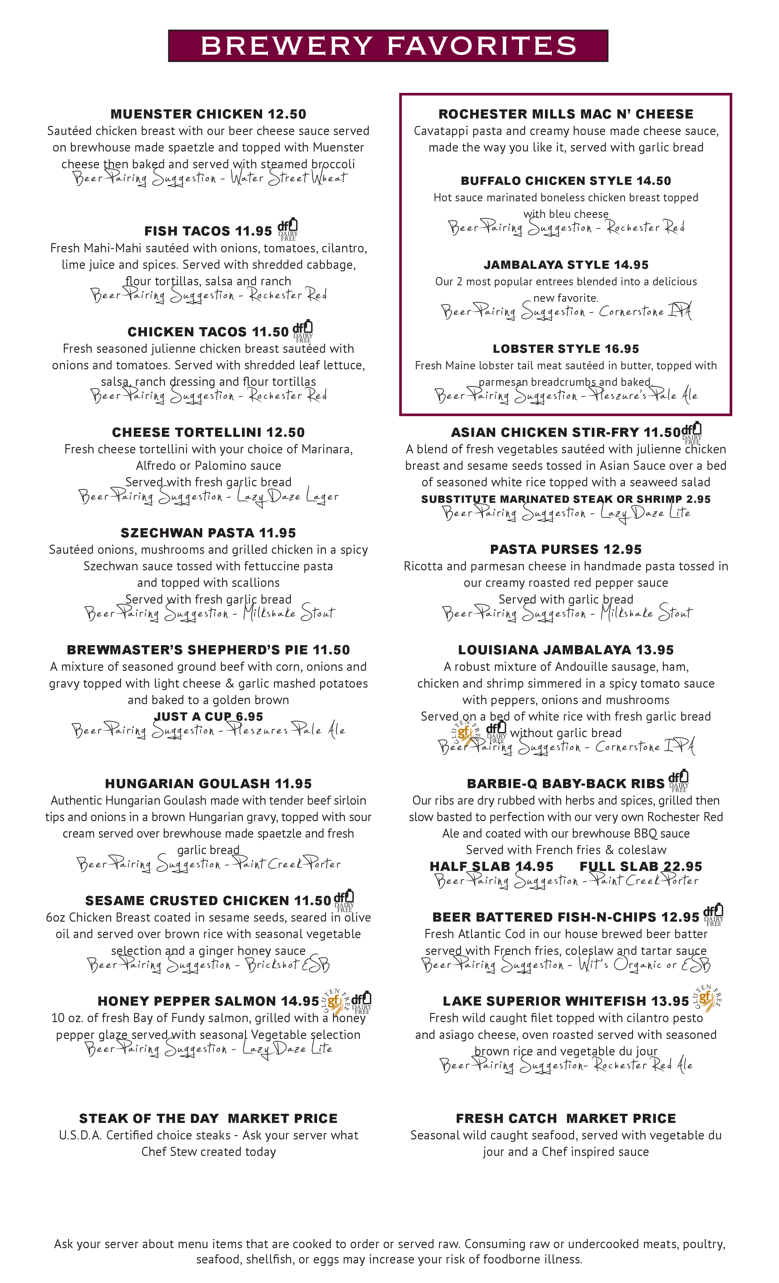 Menu at Rochester Mills Beer Company pub & bar, Rochester