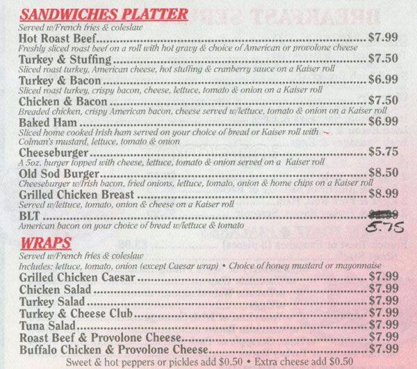 Menu at Hibernian Coffee Shop cafe, Upper Darby