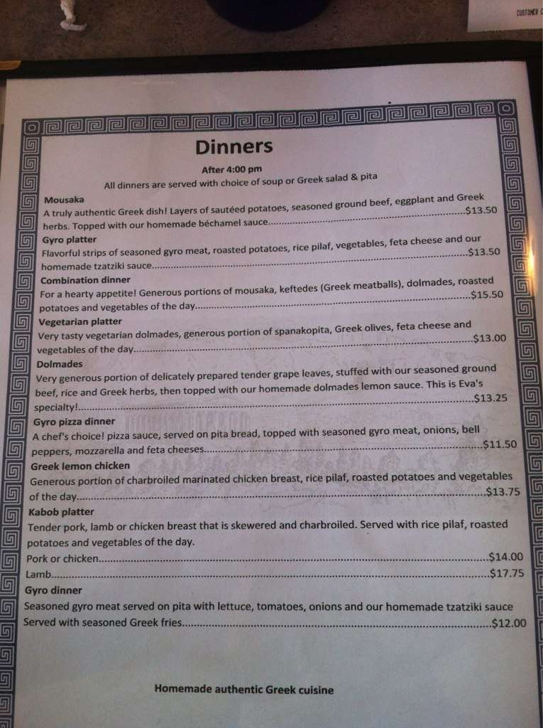 Menu at The Olympia restaurant, Coeur d'Alene