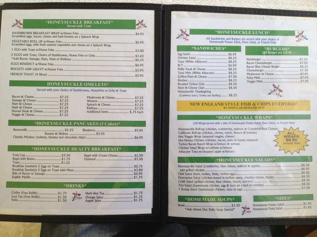 Honeysuckle's Cafe Menu, Menu for Honeysuckle's Cafe, Ocala, Ocala