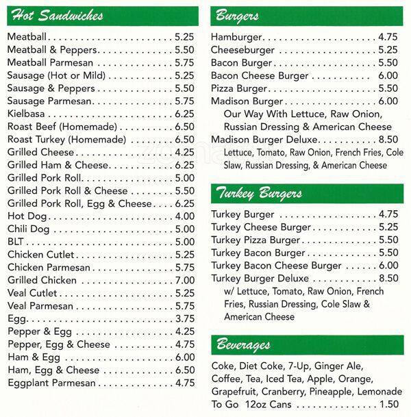 Menu at Kenney's Madison Tavern pub & bar, Warminster