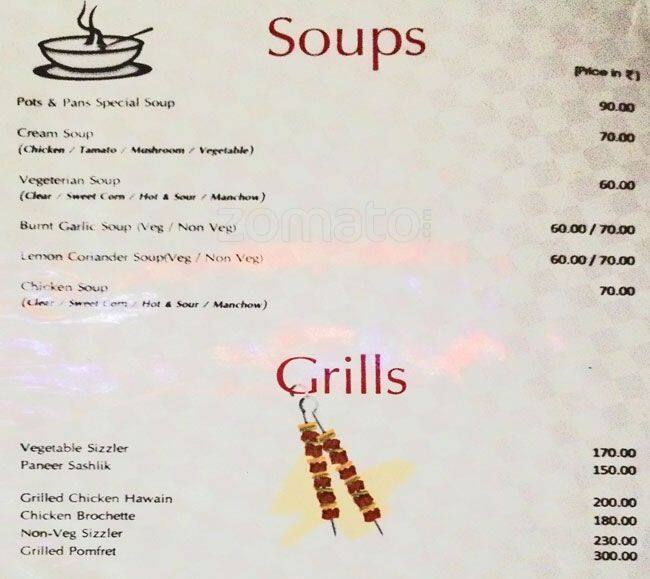 Pots & Pans menu