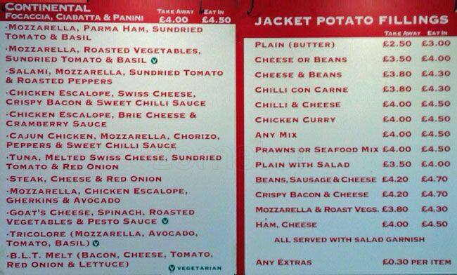 Bicafe menu
