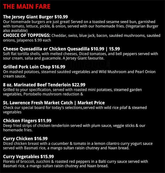 Menu at Jersey Giant pub & bar, Toronto