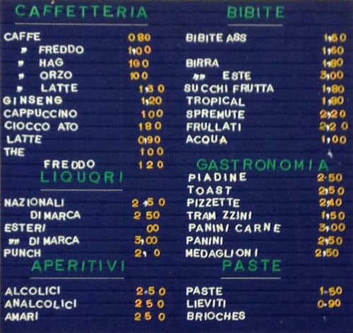 Menu di Snack Bar Caffè Negresco 