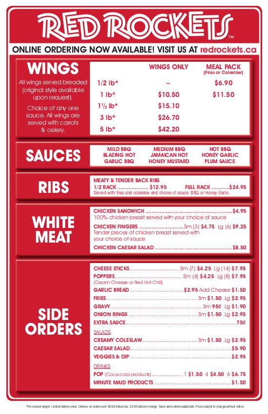 Red Rockets Wings and Ribs Menu Urbanspoon/Zomato