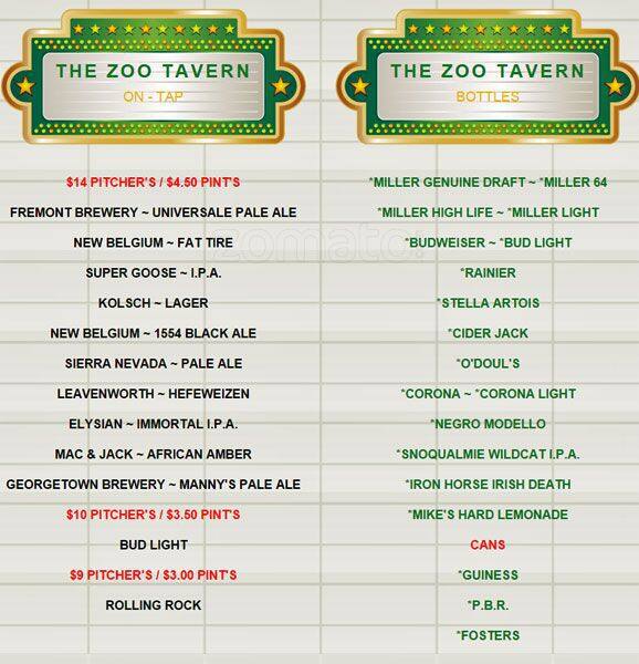 Eastlake Zoo Menu, Menu for Eastlake Zoo, Eastlake/Lake Union, Seattle Urbanspoon/Zomato