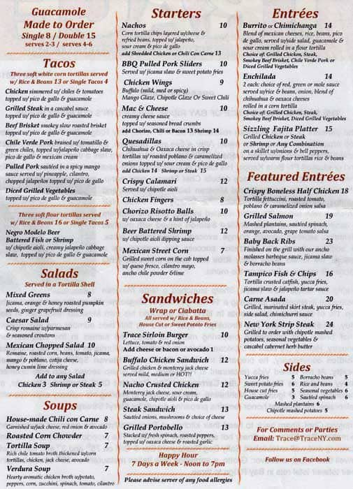 Trace Menu, Menu for Trace, Fort Hamilton, New York City - Urbanspoon ...