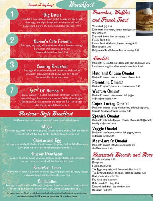 Norma's Cafe Menu, Menu for Norma's Cafe, Farmers Branch, Farmers ...