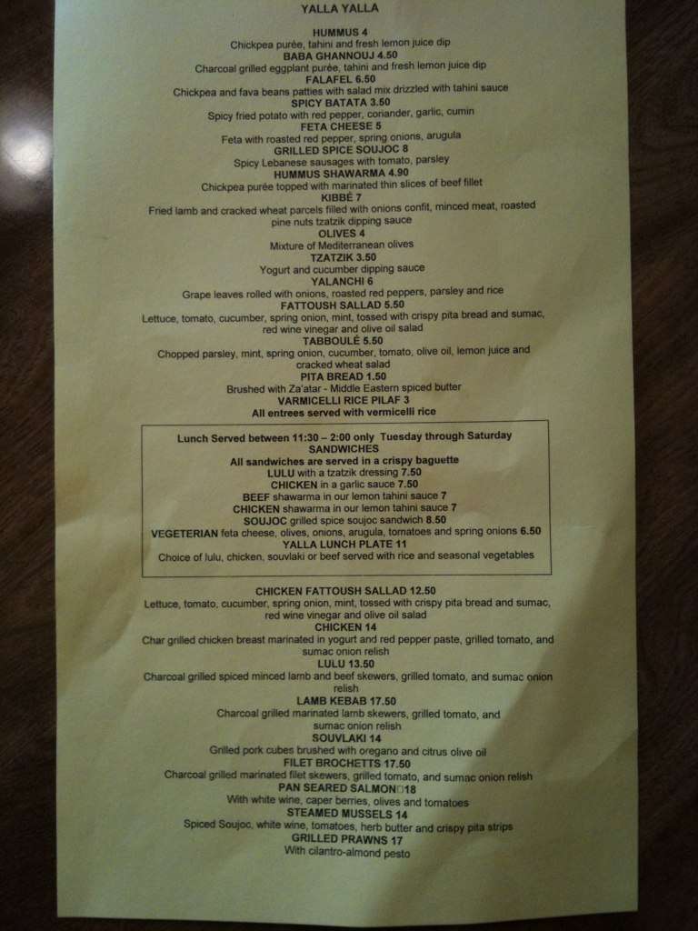 Yalla Yalla Menu, Menu for Yalla Yalla, Woodward Park, Fresno