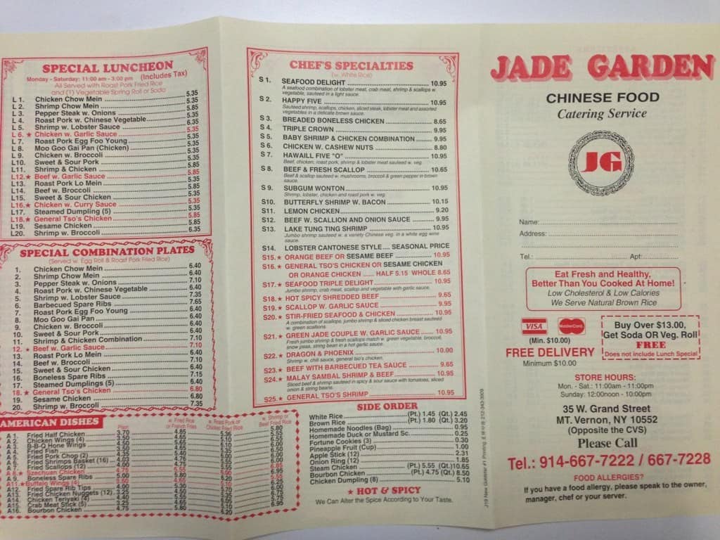 Jade Garden Chinese Kitchen Mt Vernon Westchester County