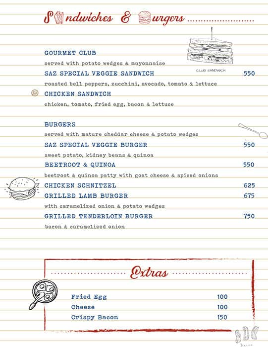 Menu of SAZ - American Brasserie, Sunder Nagar, New Delhi