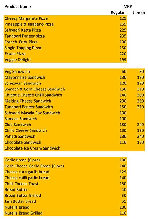 Sahyadri Katta menu