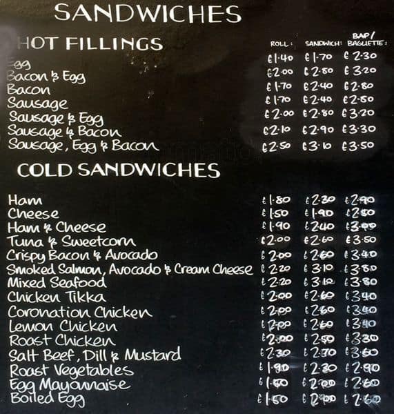 Menu at Piccolo Snack Bar, London, 115 Euston St
